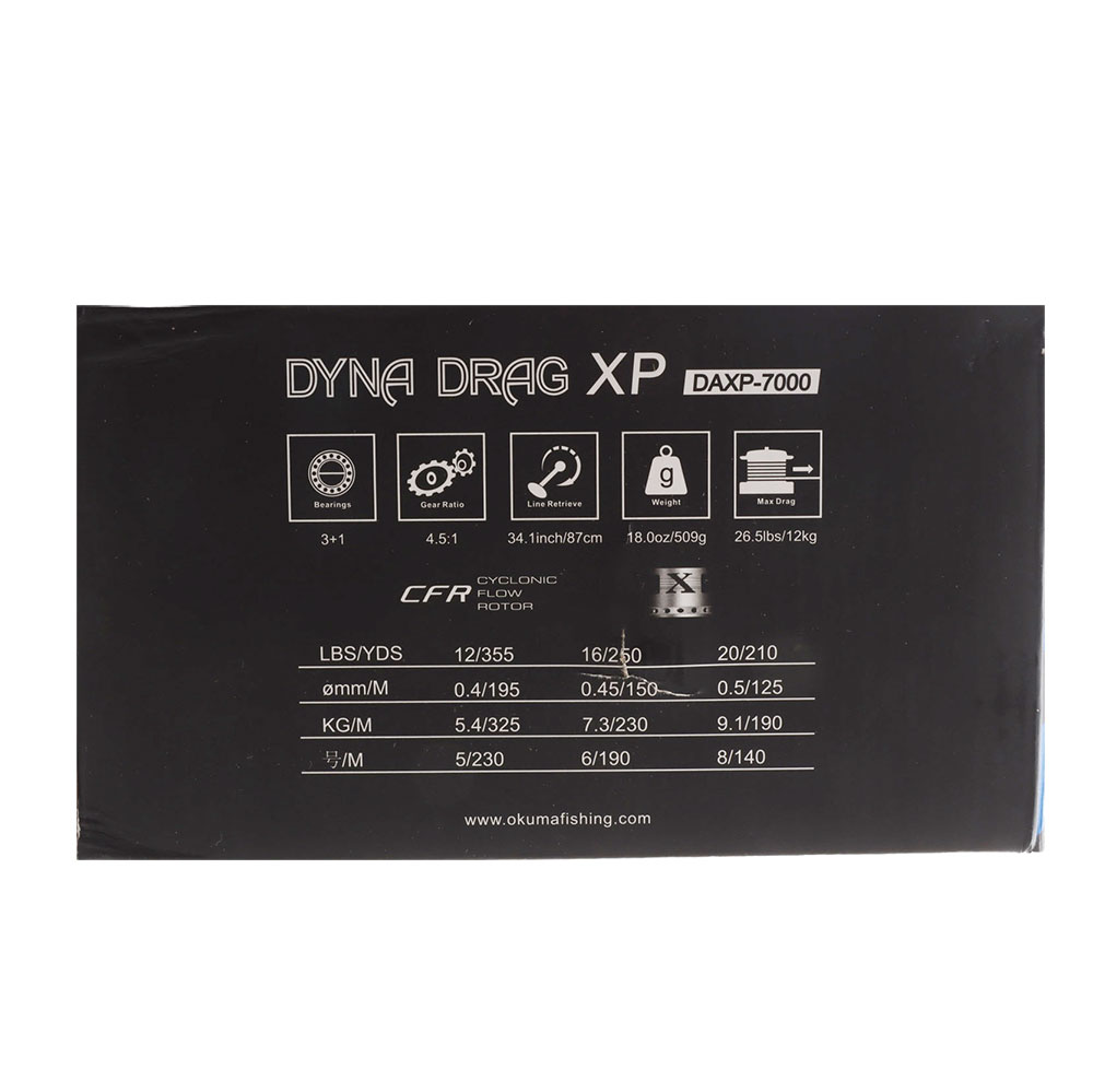 Okuma Dyna Drag XP 7000 Baitfeeder Spinning Reel Spooled with 12kg Mono