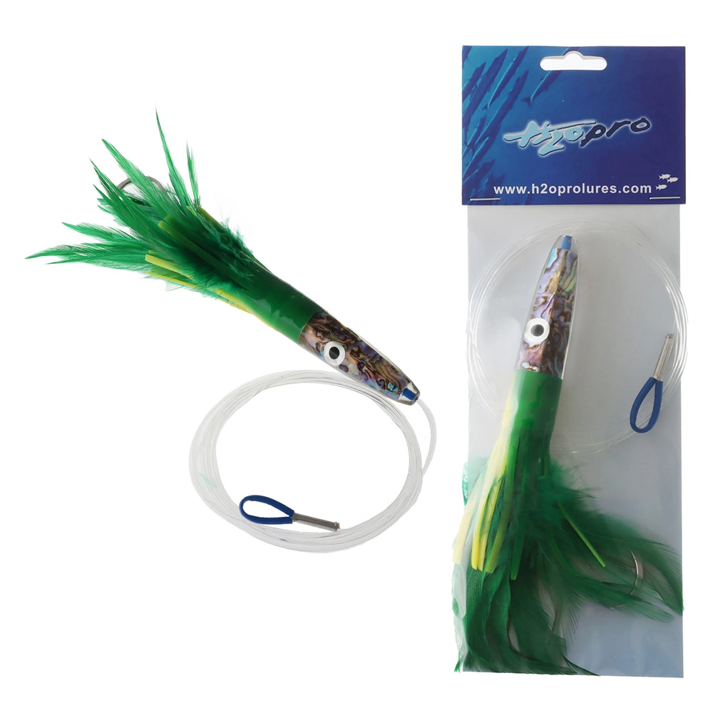 H2O Pro Mean Machine Abalone Feather Albacore Tuna Lure 17cm - Rigged Green/Chartreuse H2O Pro Mean Machine Abalone Feather Albacore Tuna Lure 17cm - Rigged Green/Chartreuse