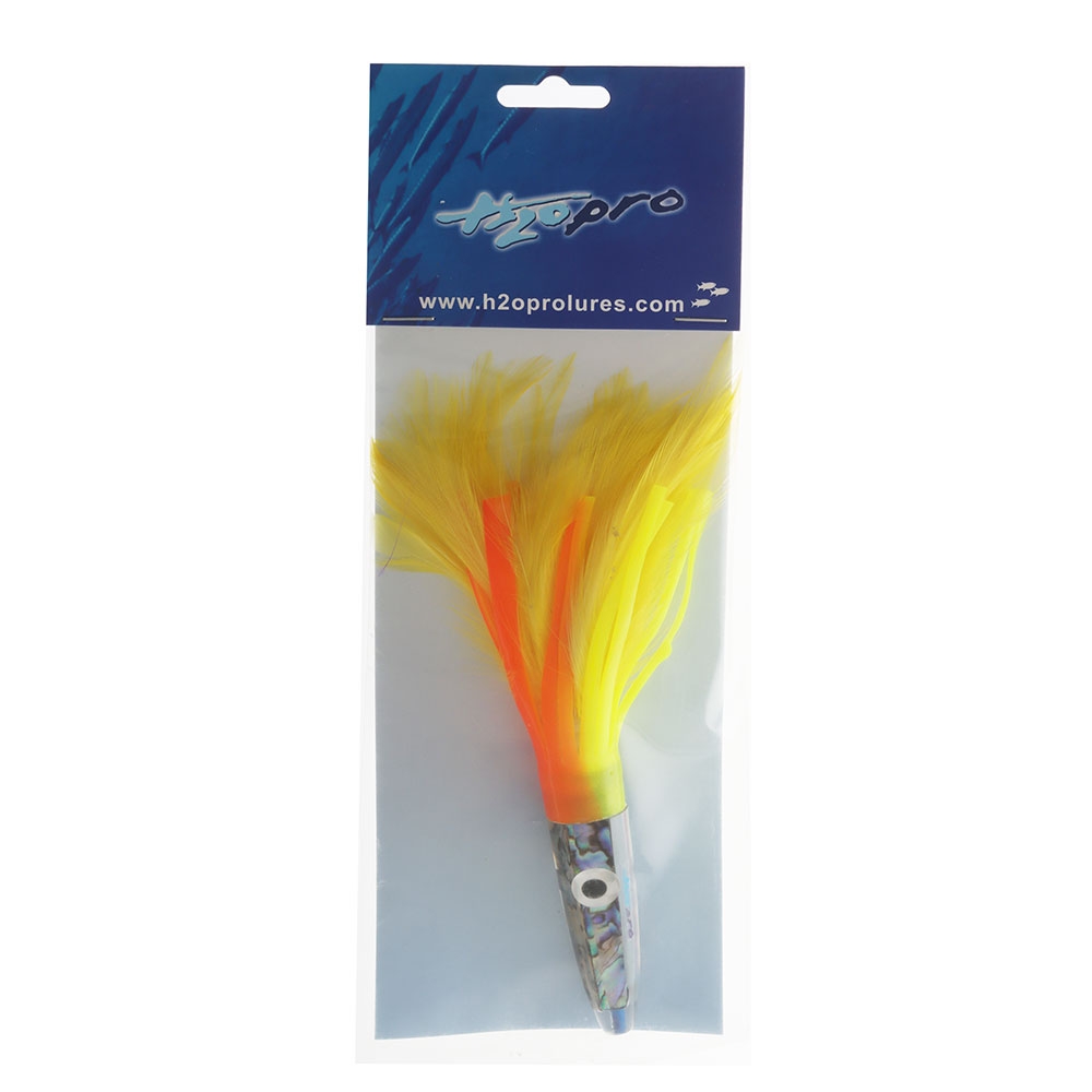 H2O Pro Mean Machine Abalone Feather Albacore Tuna Lure 17cm Orange/Yellow