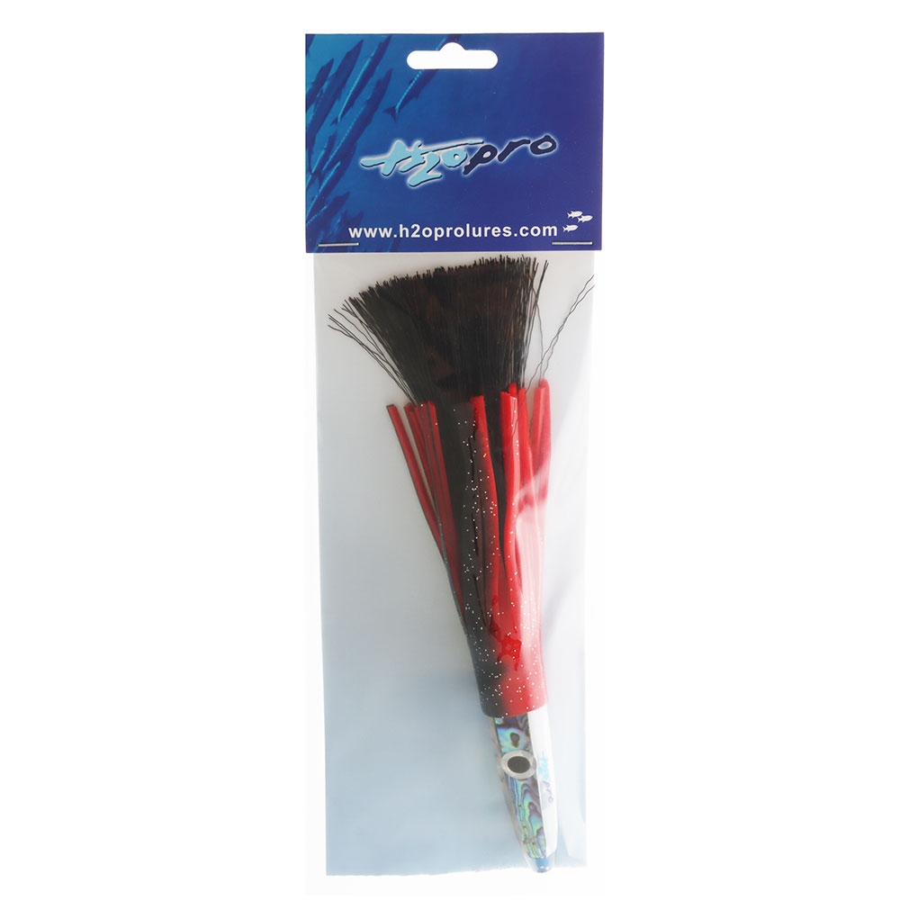 H2O Pro Mean Machine Abalone Grass Skirt Albacore Tuna Lure 200mm Black/Red