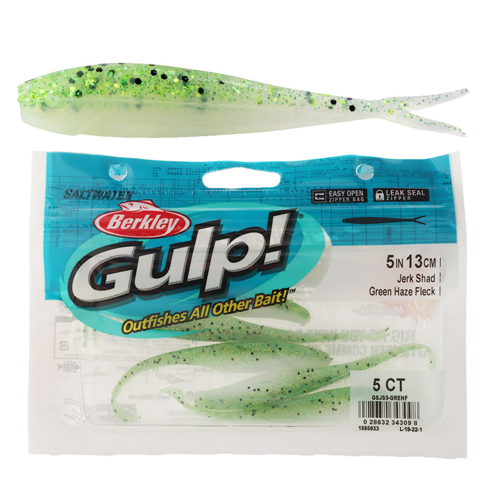 Berkley Gulp Jerk Shad Soft Bait 13cm Green Haze Fleck