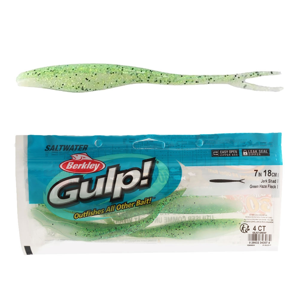 Berkley Gulp Jerk Shad Soft Bait 7in/18cm Green Haze Fleck