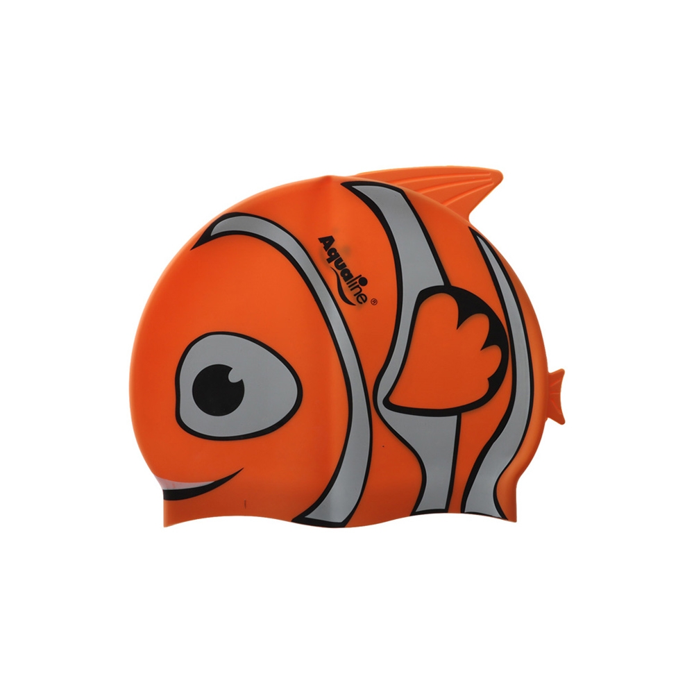 Aqualine Fish Silicone Kids Swim Cap Orange