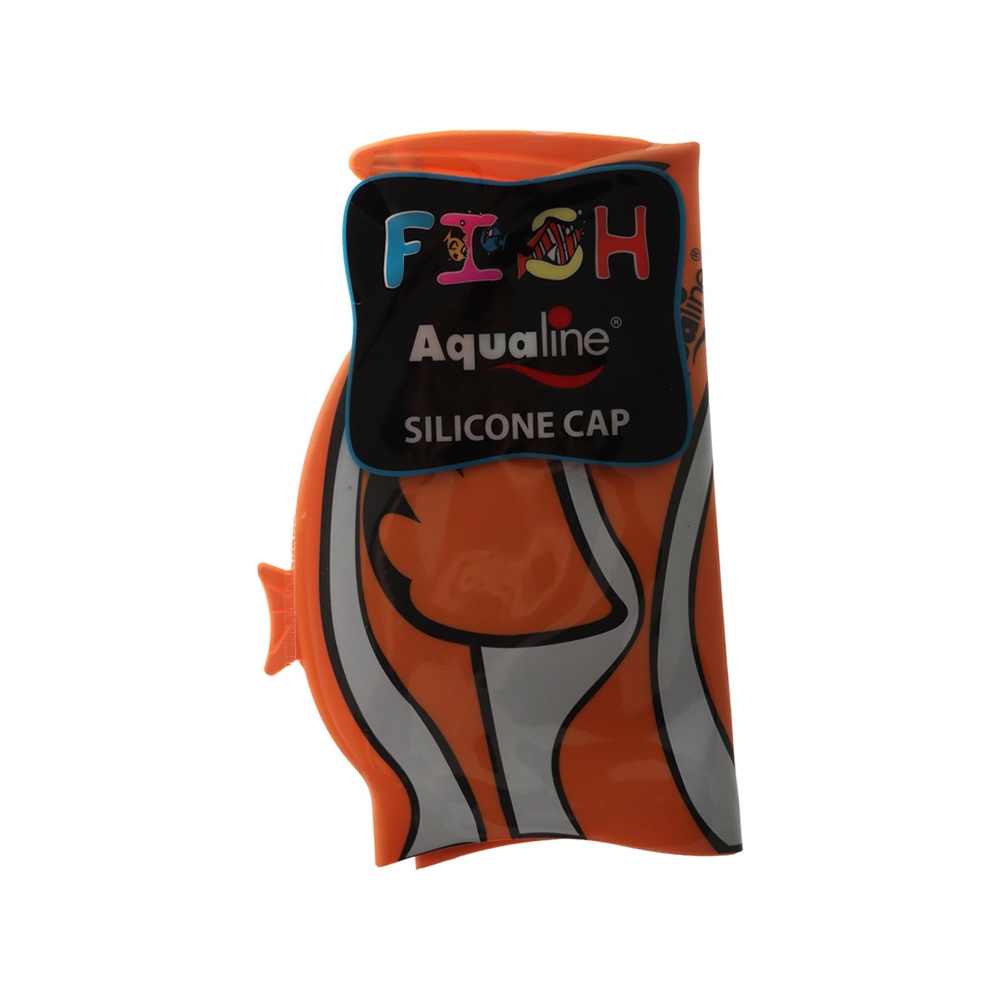 Aqualine Fish Silicone Kids Swim Cap Orange