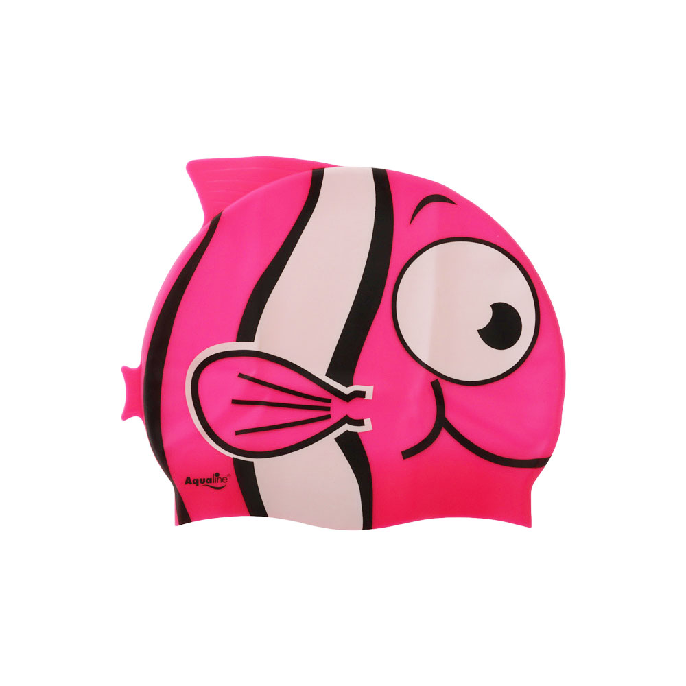 Aqualine Fish Silicone Kids Swim Cap Pink