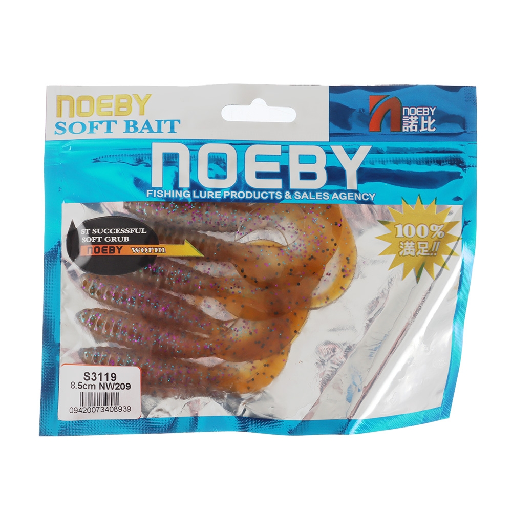 NOEBY Grub Soft Bait 8.5cm White Gold Qty 6