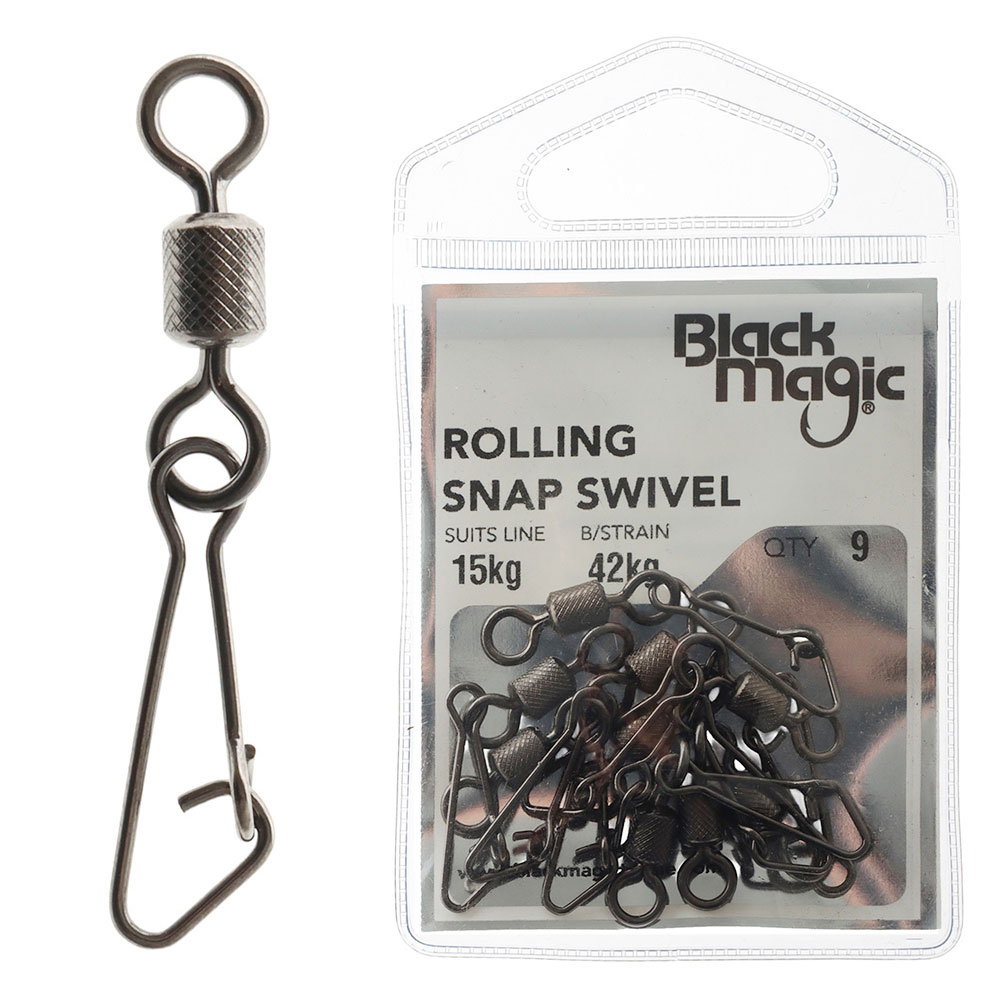 Black Magic Rolling Snap Swivel 15kg Qty 9