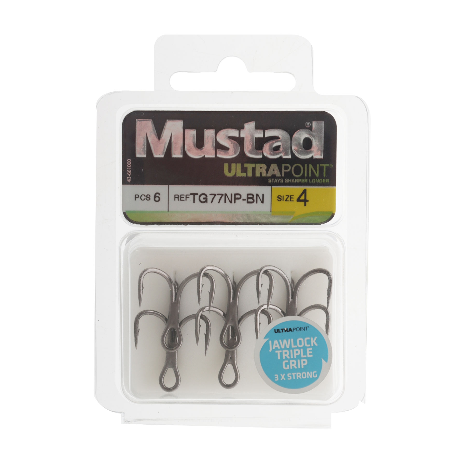Mustad TG77NP-BN Jaw Lok Triple Grip Treble Hook #4 Qty 6