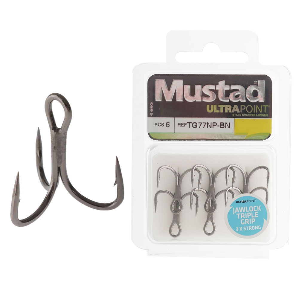 Mustad TG77NP-BN Jaw Lok Triple Grip Treble Hook #8 Qty 6