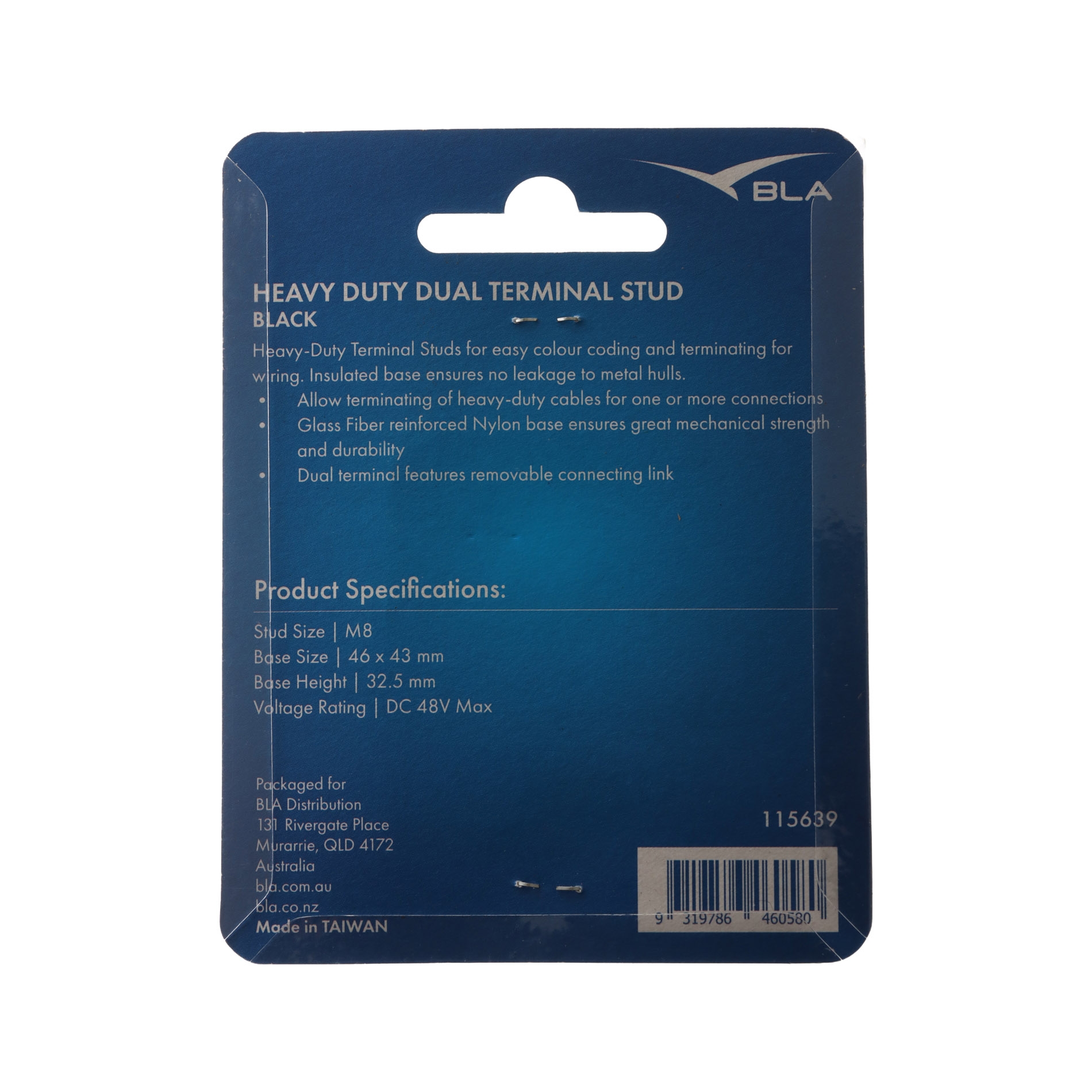 BLA Insulated Dual Terminal Stud 8mm Black