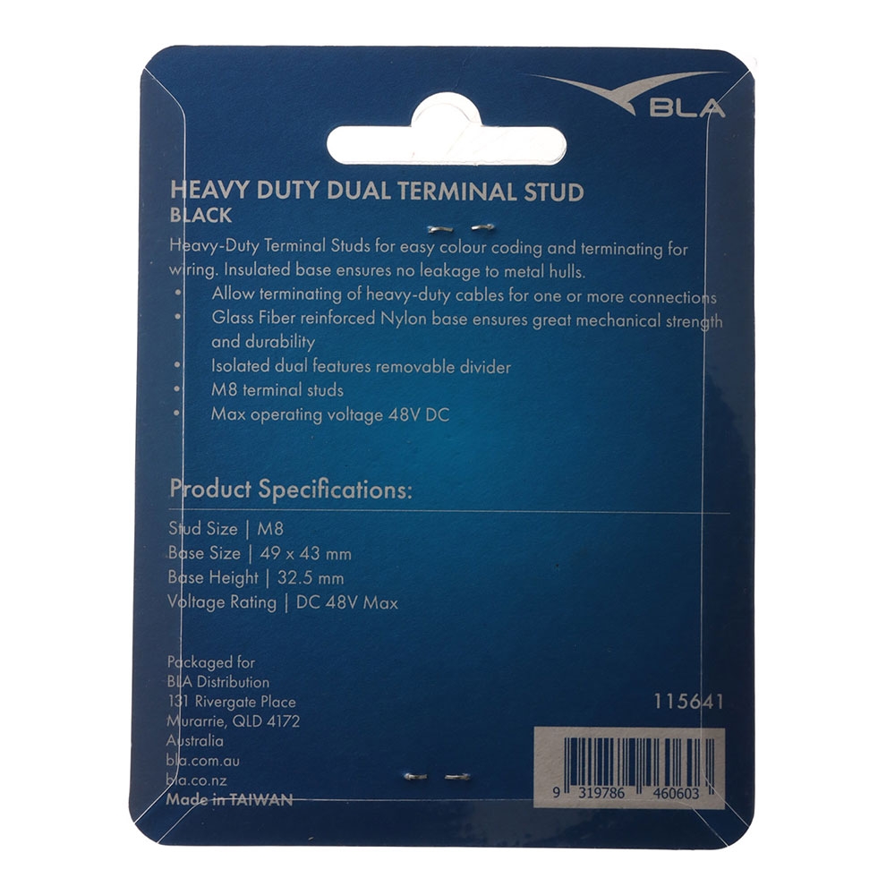 BLA Insulated Dual Isolated Terminal Stud 8mm Black