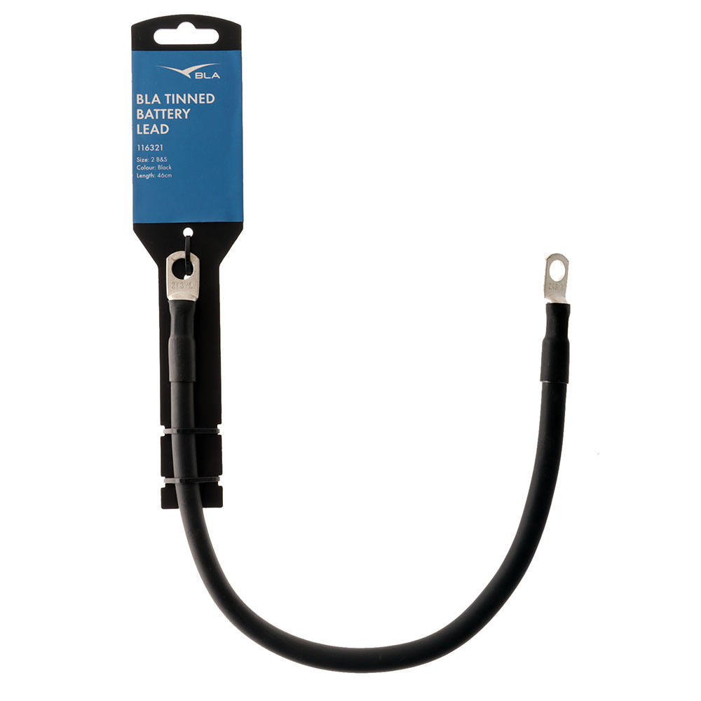 BLA 2 B&S Tinned Battery Lead Cable - Rigged with Lugs 46cm Black