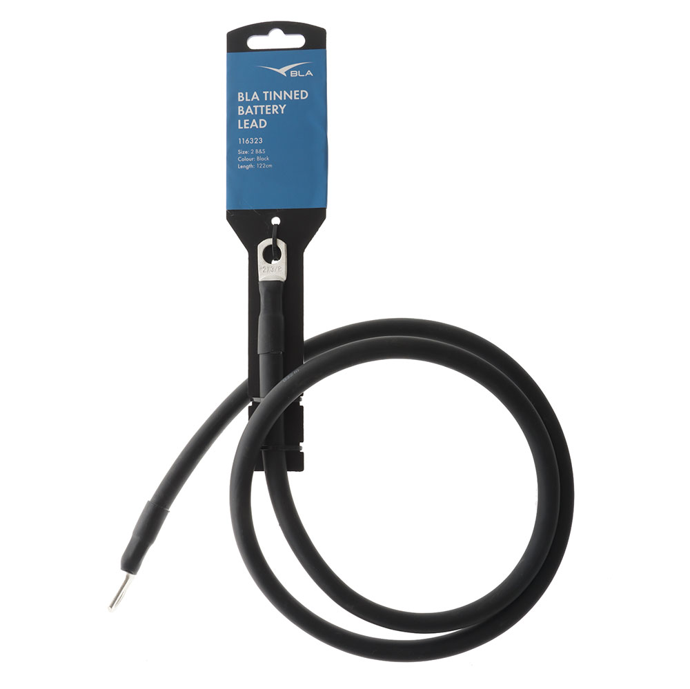 BLA 2 B&S Tinned Battery Lead Cable - Rigged with Lugs 122cm Black