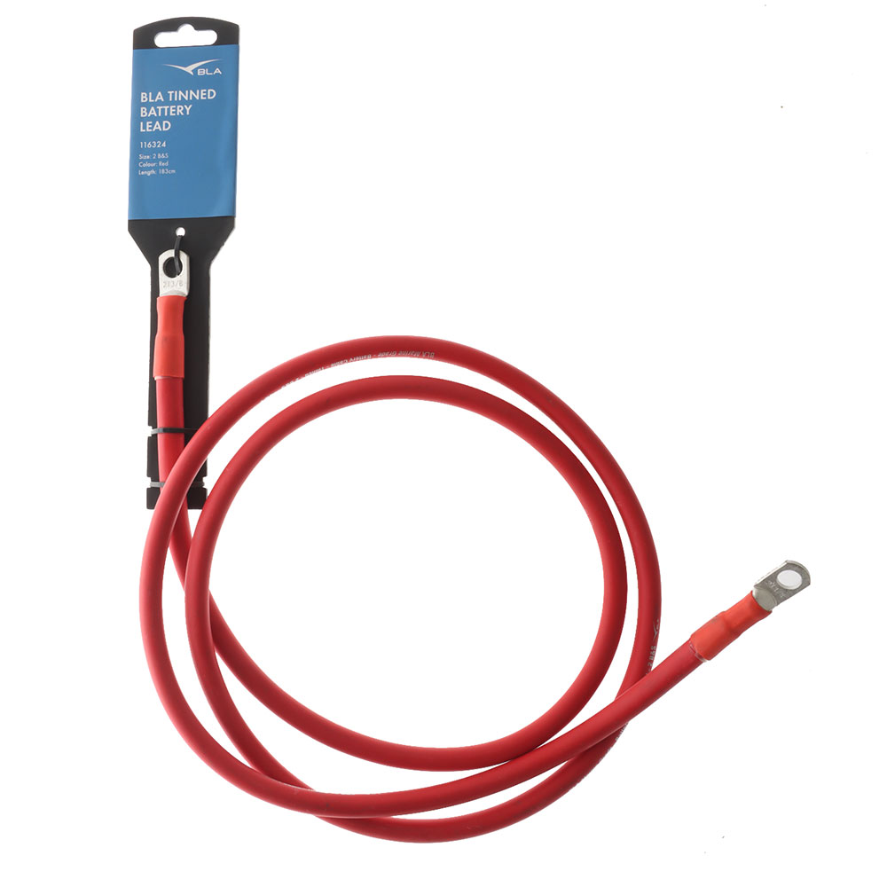 BLA 2 B&S Tinned Battery Lead Cable - Rigged with Lugs 183cm Red