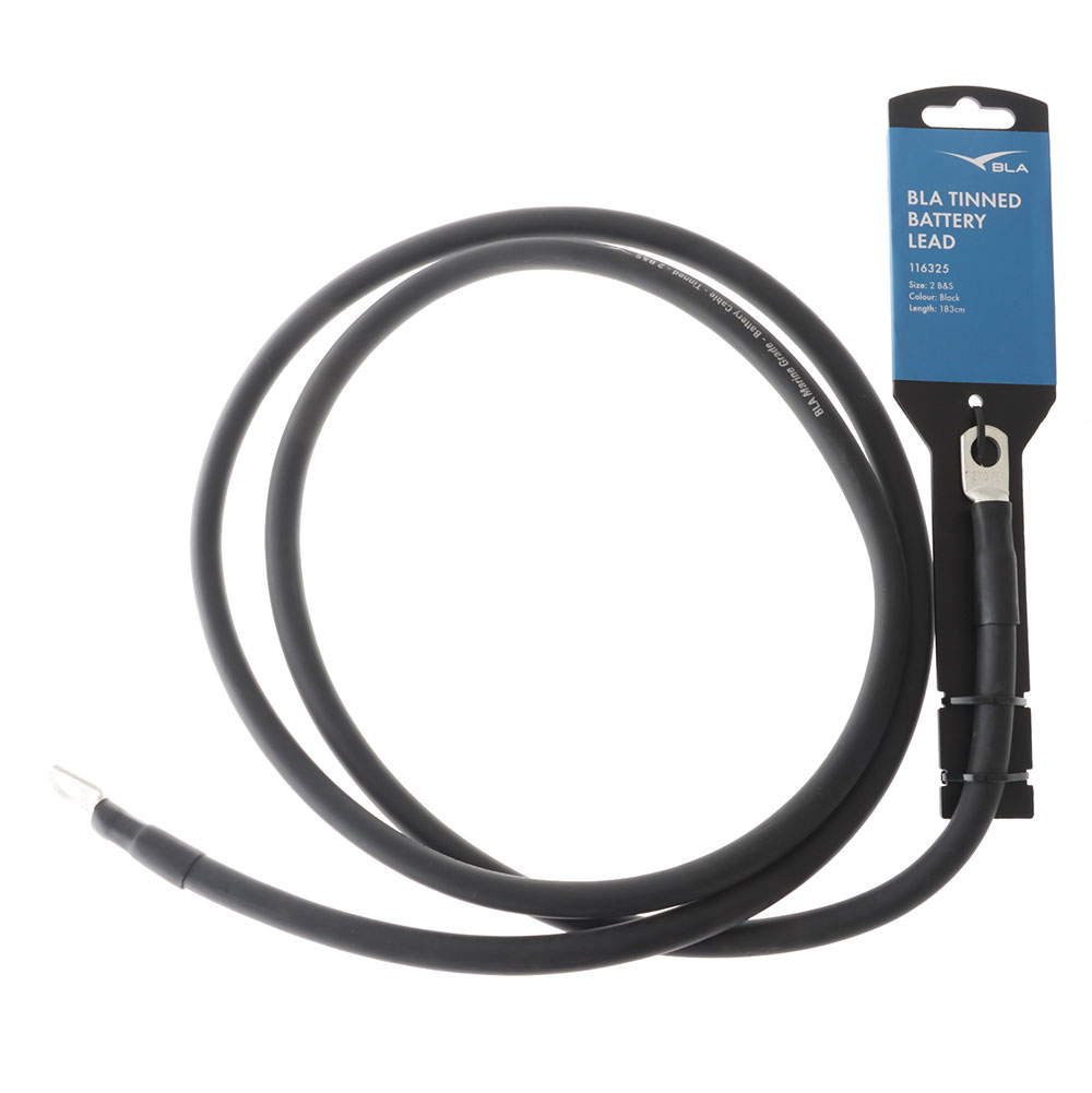 BLA 2 B&S Tinned Battery Lead Cable - Rigged with Lugs 183cm Black