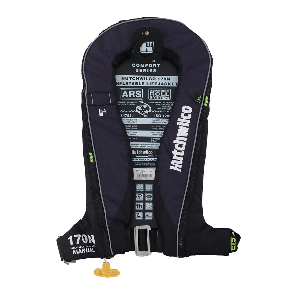 Hutchwilco Classic 170N Manual Inflatable Life Jacket with Ergonomic Thigh Strap Charcoal 