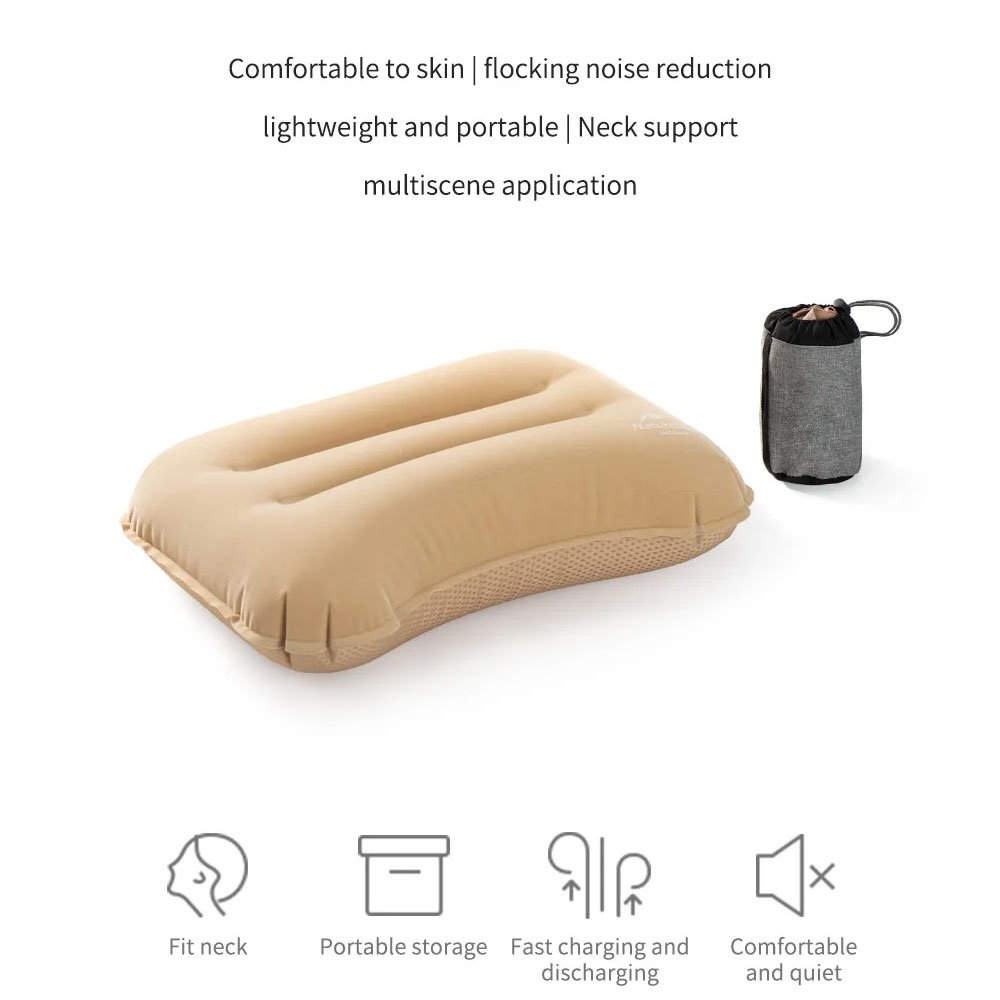 Naturehike Ultralight TPU Flocked Inflatable Travel Pillow Khaki