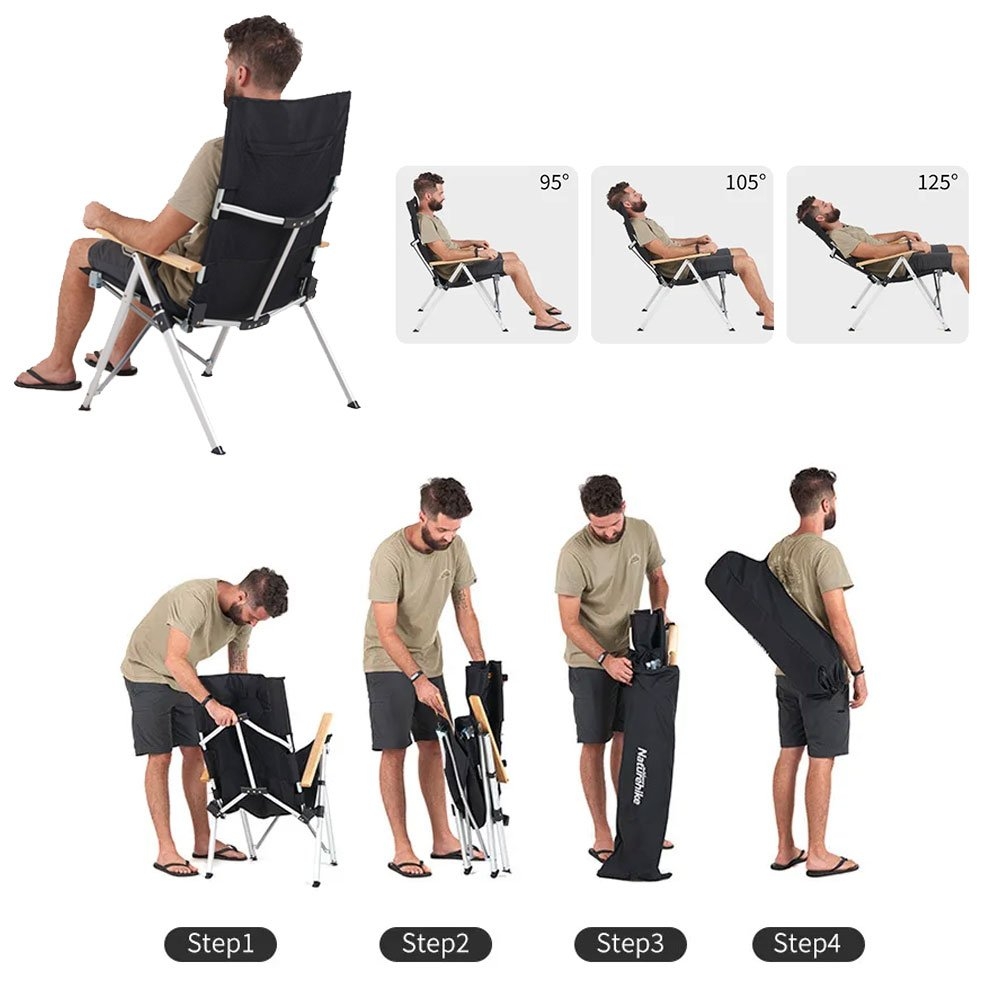 Naturehike Aluminium Folding 3-Position Recliner Chair Khaki
