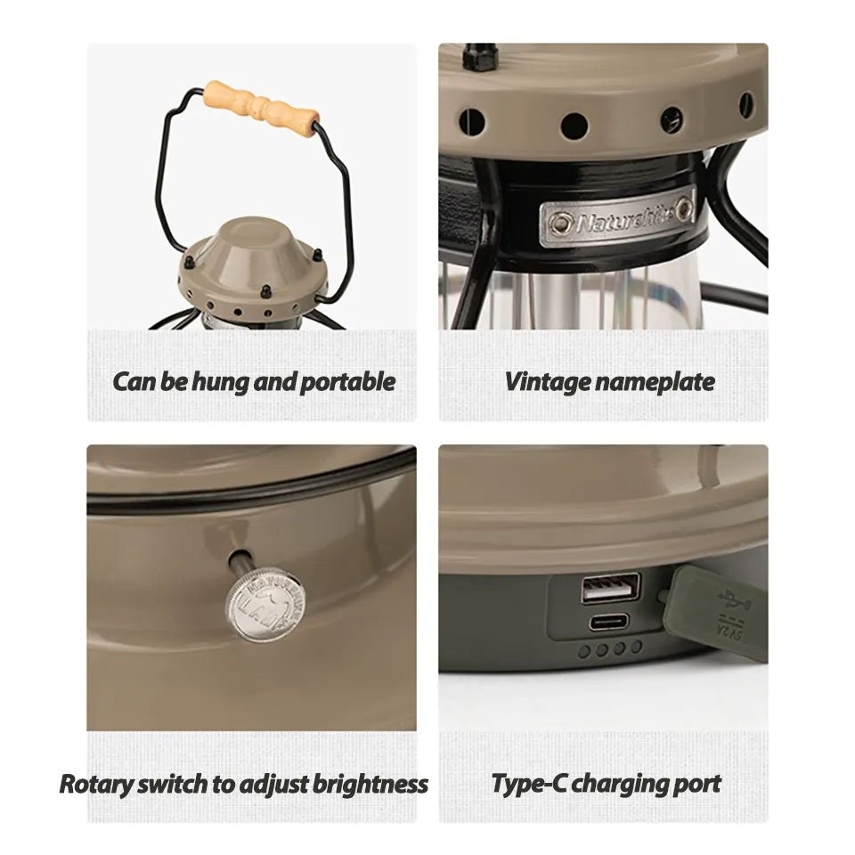 Naturehike Star Trails Retro Atmosphere LED Camping Lantern Grey Large