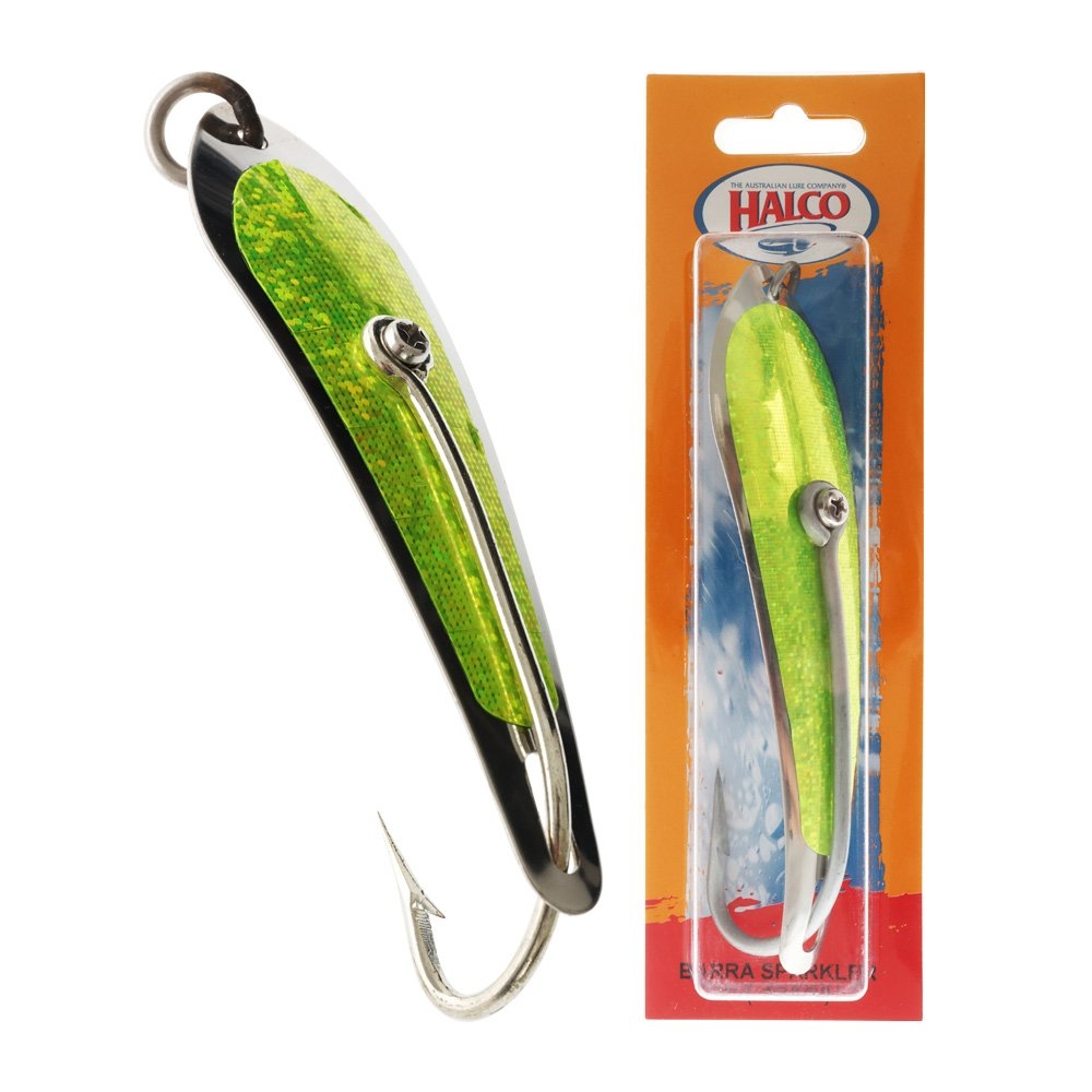 Halco Barra Sinking Spoon Lure Green Sparkler 6in 54g