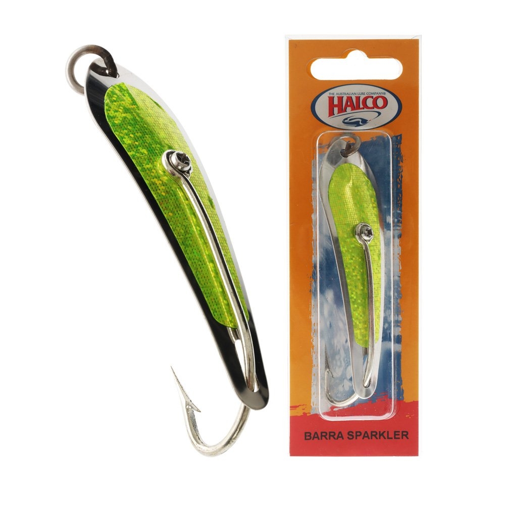 Halco Barra Sinking Spoon Lure Green Sparkler 3in 11g