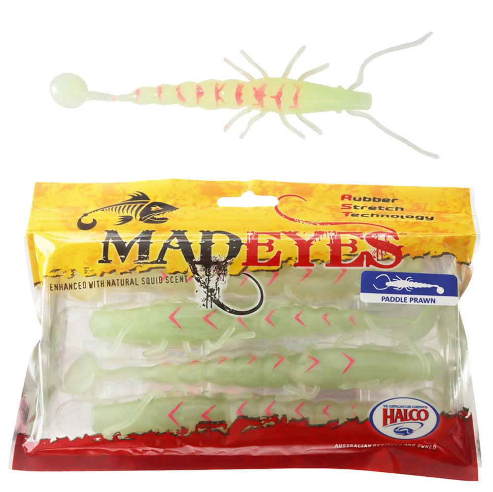 Halco Madeyes Paddle Prawn Soft Bait 7in Glow Qty 4
