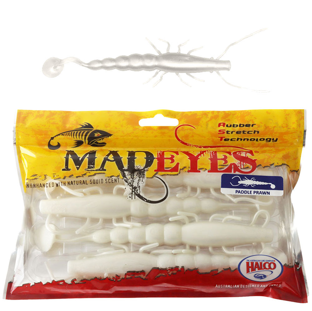 Halco Madeyes Paddle Prawn Soft Bait 7in Pearl Qty 4