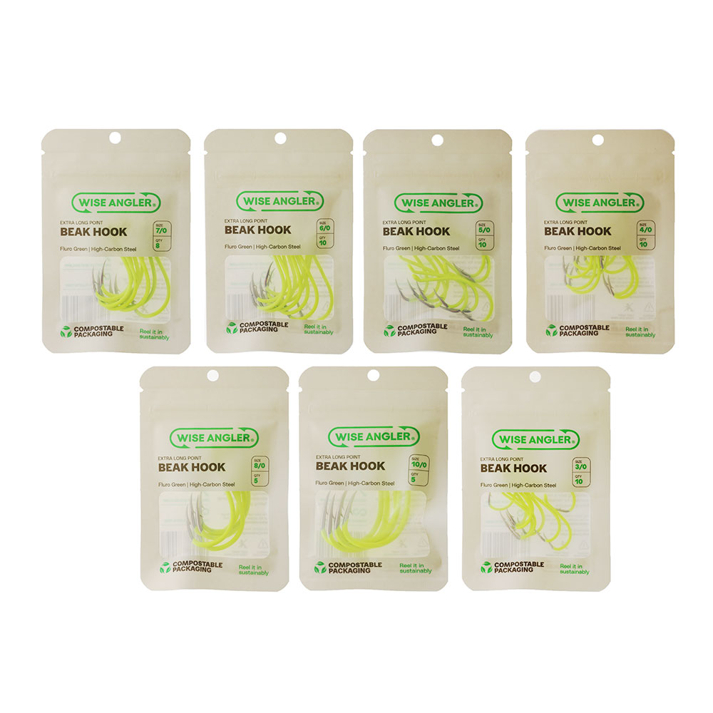 Wise Angler Extra Long Point Beak Hooks Fluoro Green
