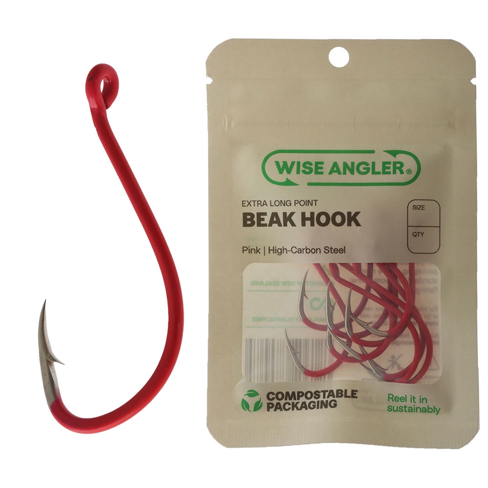 Wise Angler Extra Long Point Beak Hooks Pink 5/0 Qty 10