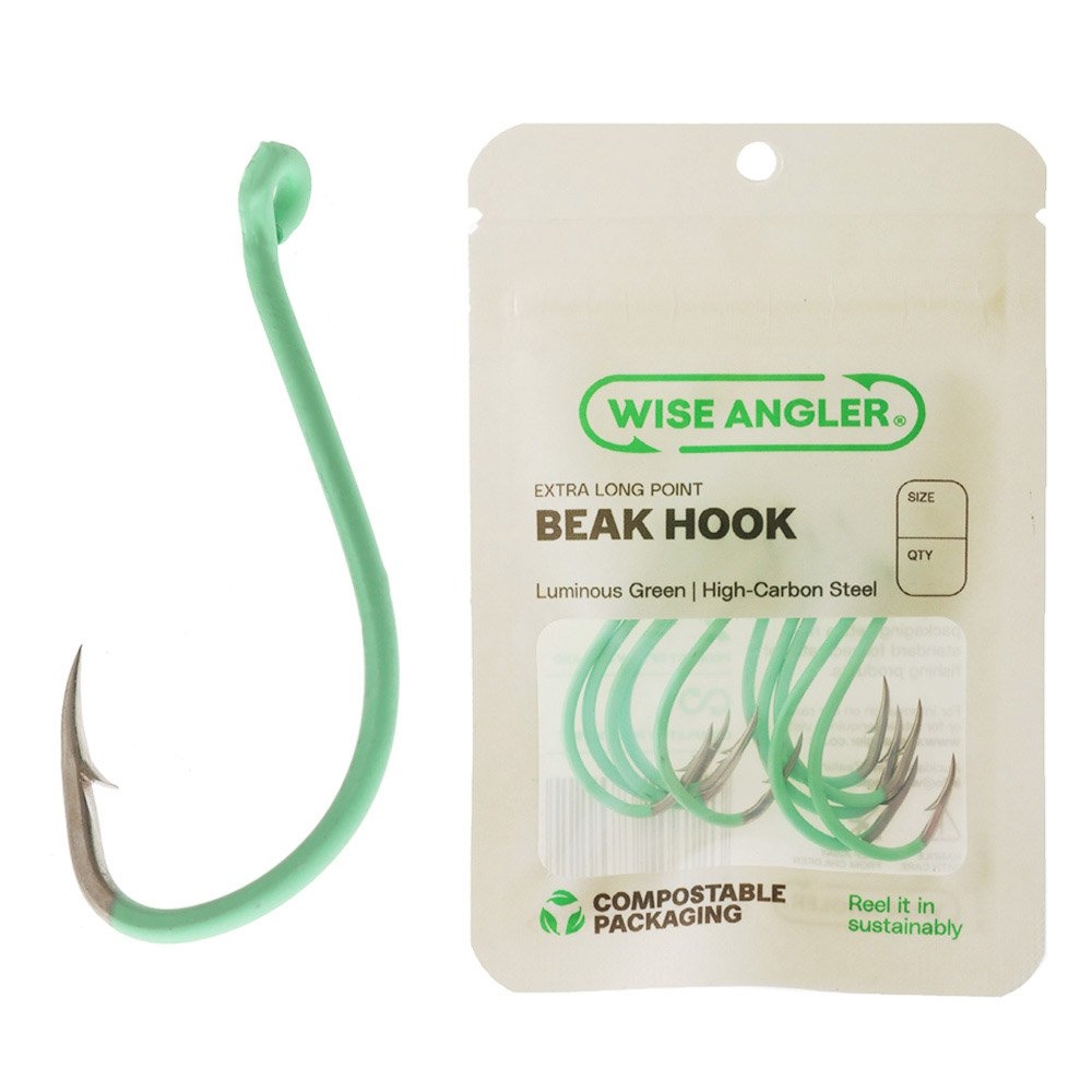 Wise Angler Extra Long Point Beak Hooks Lumo Green 4/0 Qty 10