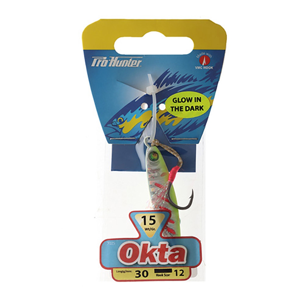 Pro Hunter Okta Koheru Micro Jig with Assist Hook 15g Silver Chartreuse