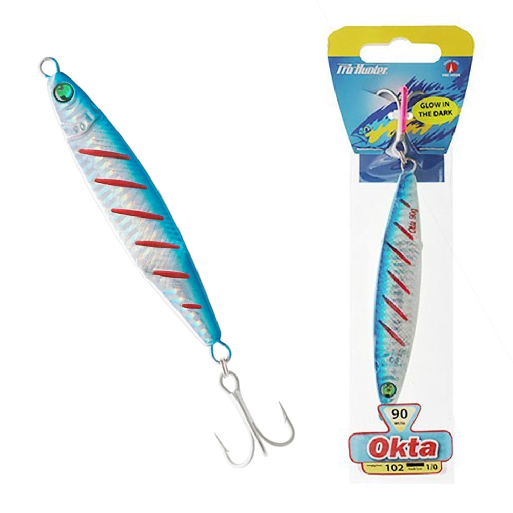 Pro Hunter Okta Casting Jig with Treble Hook 90g Silver Blue