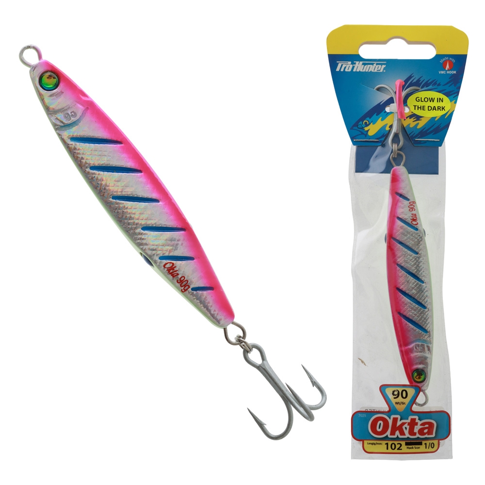 Pro Hunter Okta Casting Jig with Treble Hook 90g Silver Pink