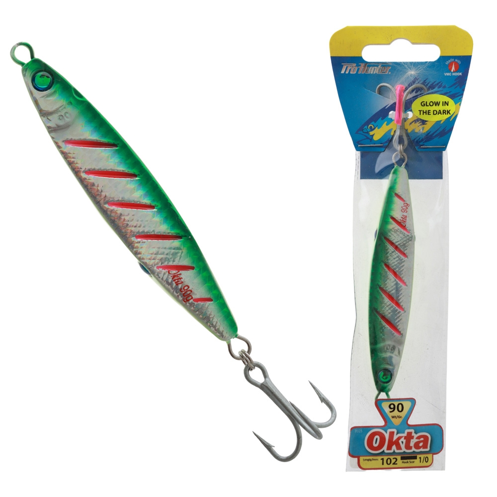 Pro Hunter Okta Casting Jig with Treble Hook 90g Silver Green