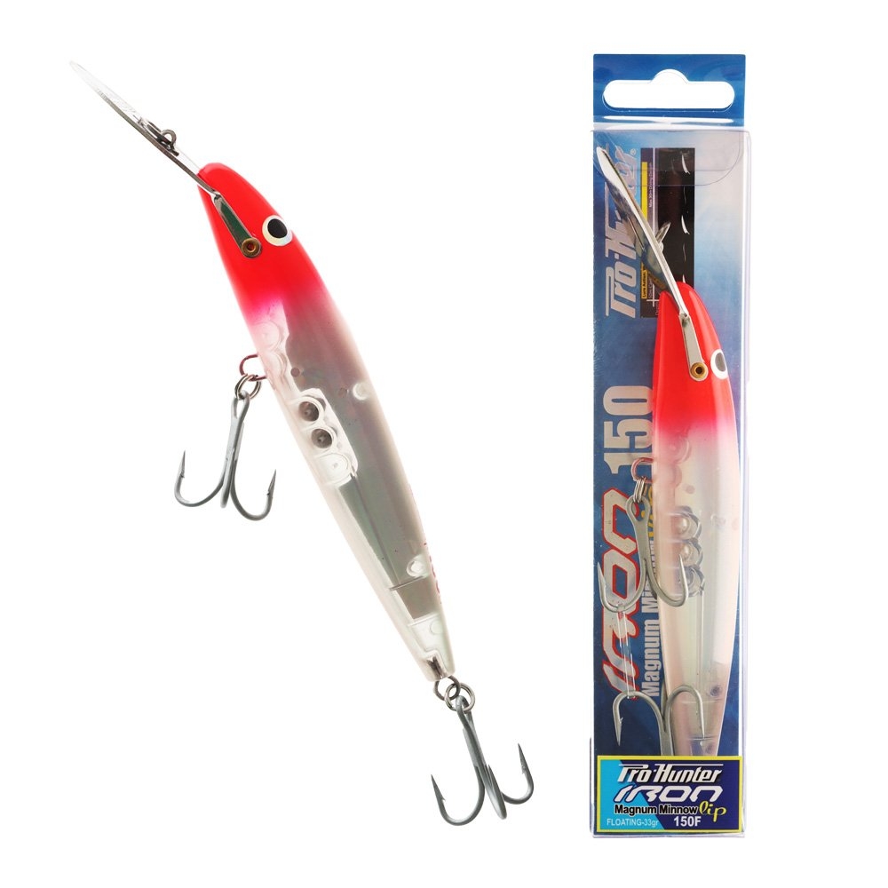 Pro Hunter Iron Lip Magnum Minnow Deep Diving Trolling Lure 150mm 33g Laser Red Head
