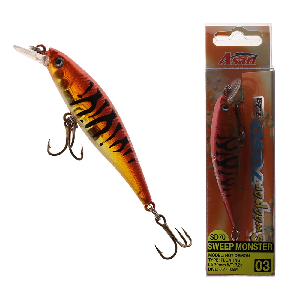 Asari Sweeper SD Shad Crank Bait Lure 70mm Hot Demon