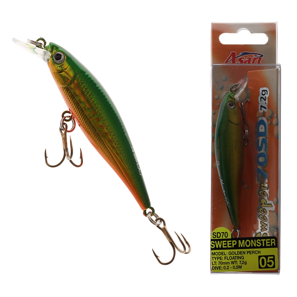 Asari Sweeper SD Shad Crank Bait Lure 70mm Golden Perch