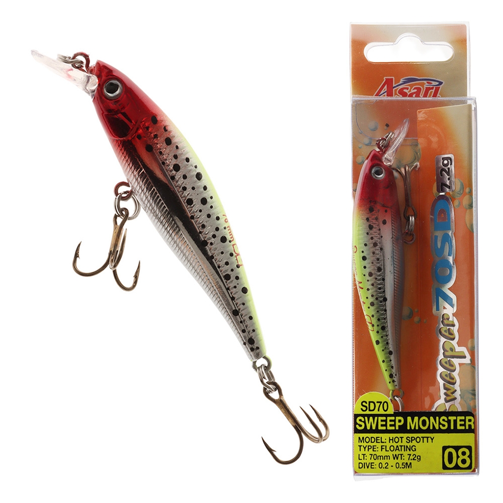 Asari Sweeper SD Shad Crank Bait Lure 70mm Hot Spotty