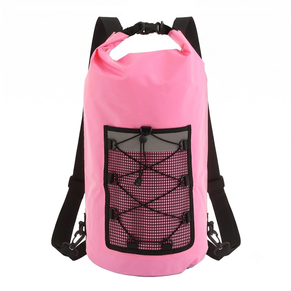 Waterproof Dry Bag Backpack with Front Mesh Pocket 30L Dark Pink