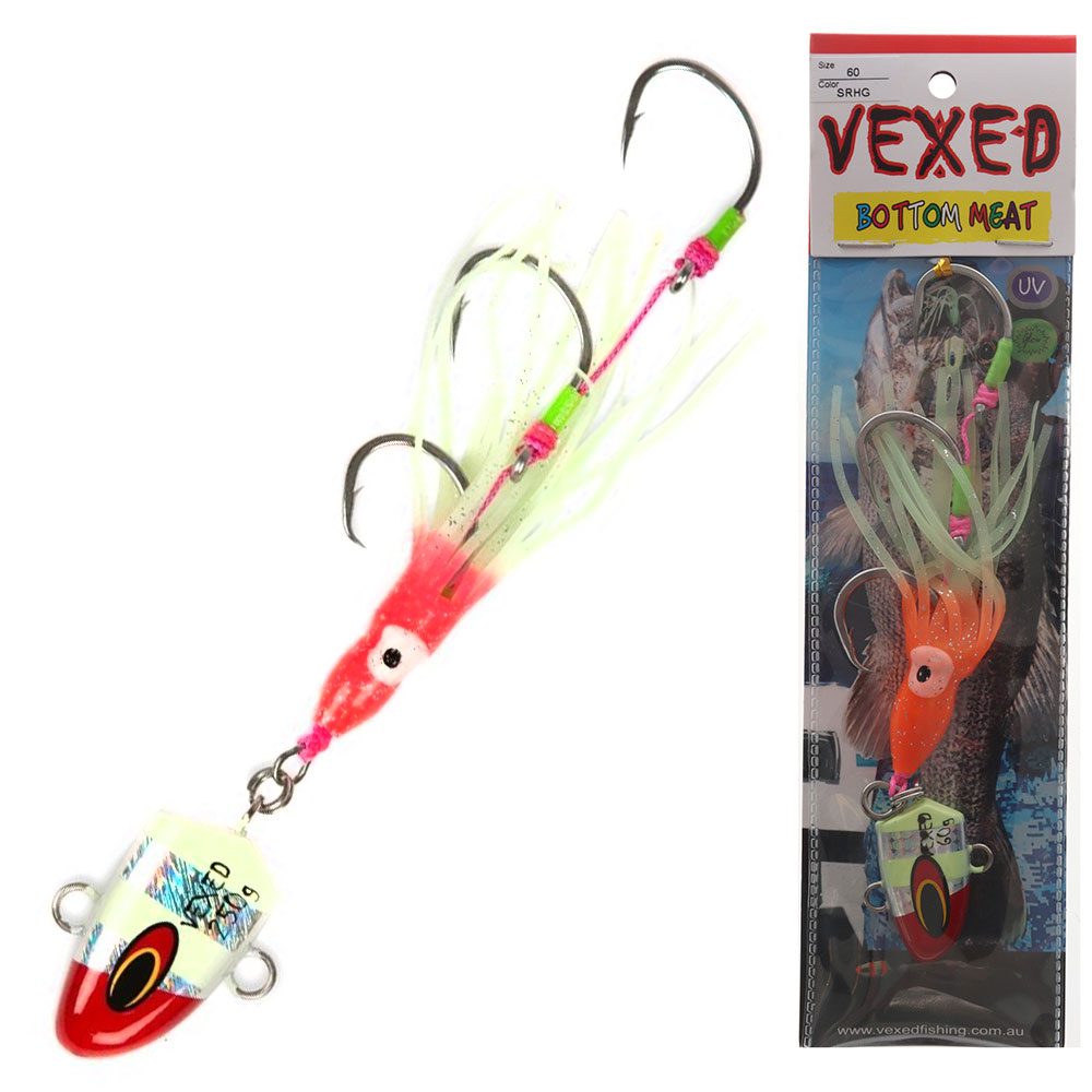 Vexed Bottom Meat Hybrid Jig / Bait Rig 60g Silver Redhead Glow