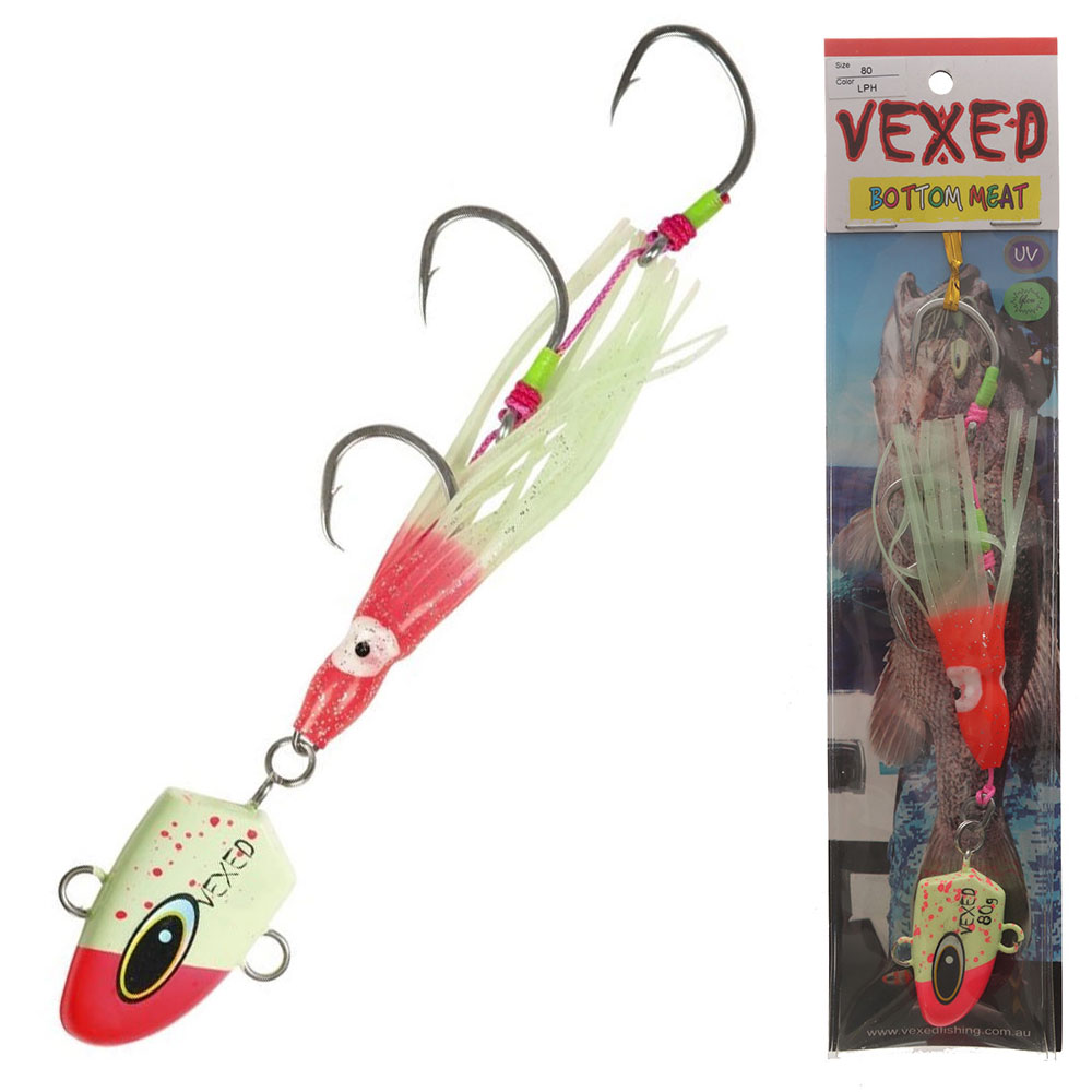 Vexed Bottom Meat Hybrid Jig / Bait Rig 80g Lumo Pinkhead