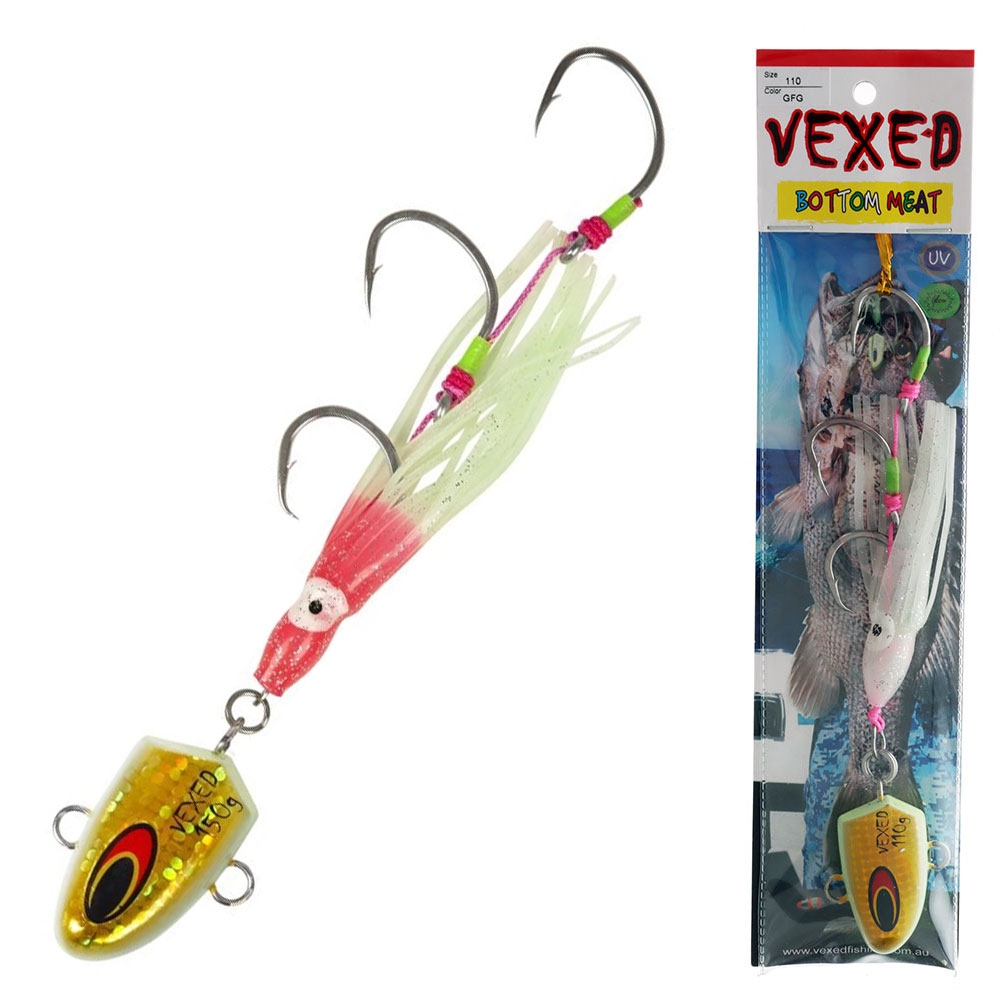 Vexed Bottom Meat Hybrid Jig / Bait Rig 110g Gold Flash Glow