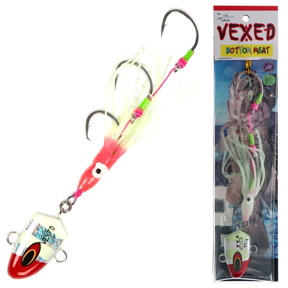 Vexed Bottom Meat Hybrid Jig / Bait Rig 110g Silver Redhead Glow