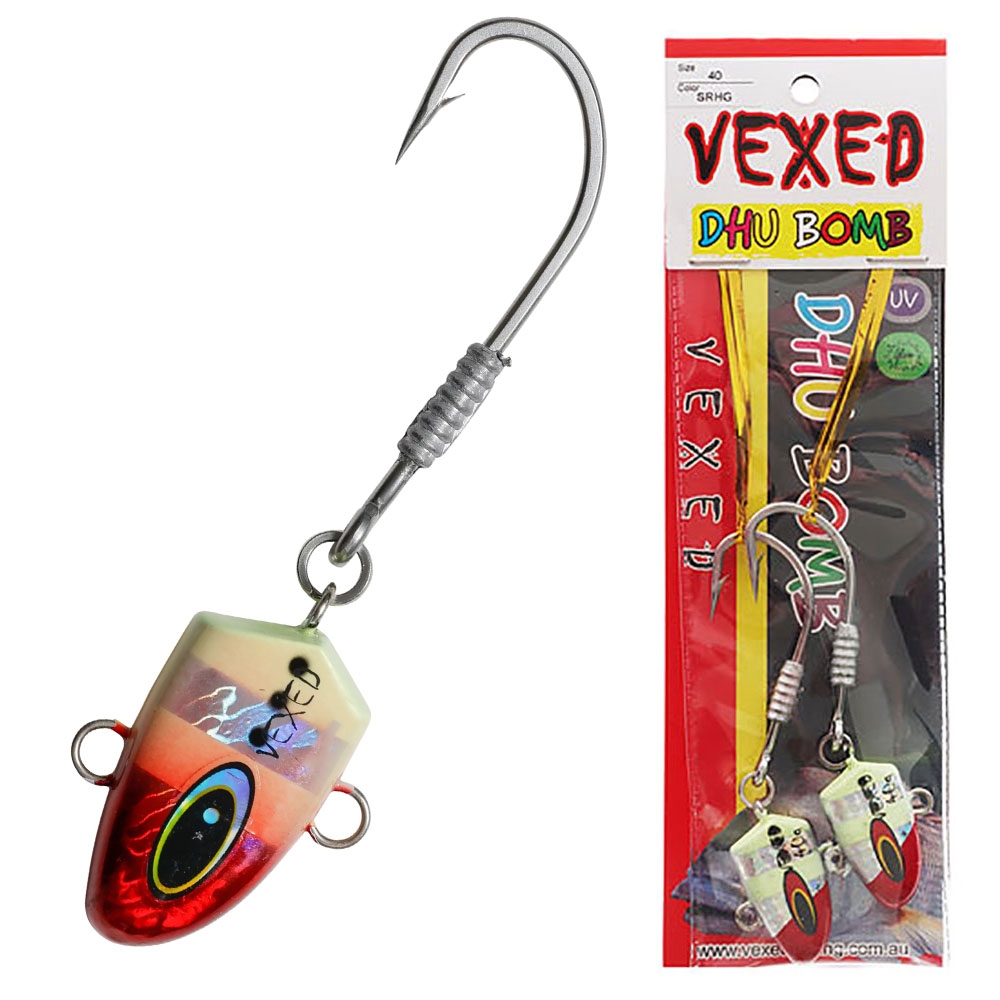 Vexed Dhu Bomb Jig Head Silver Redhead Glow 40g Qty 2