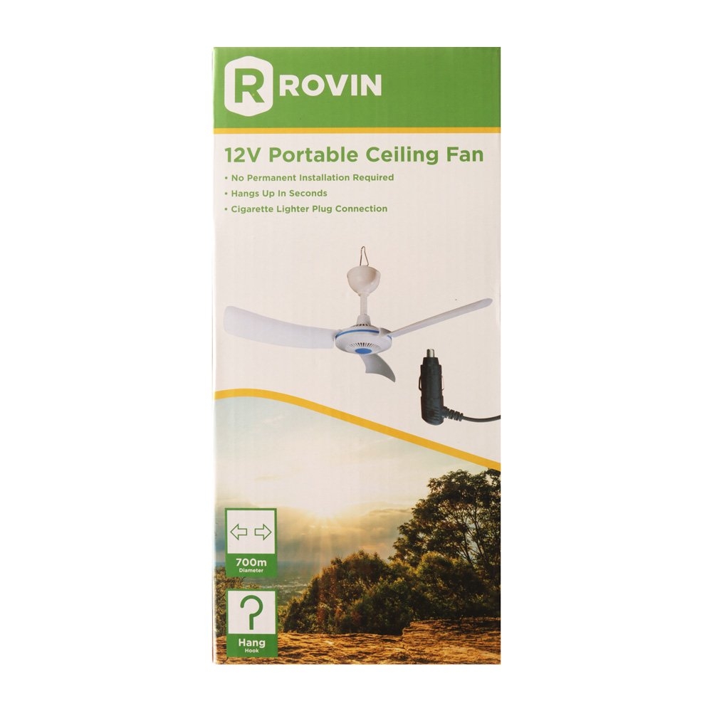 Rovin Portable Ceiling Fan with Cigarette Lighter Plug 12VDC