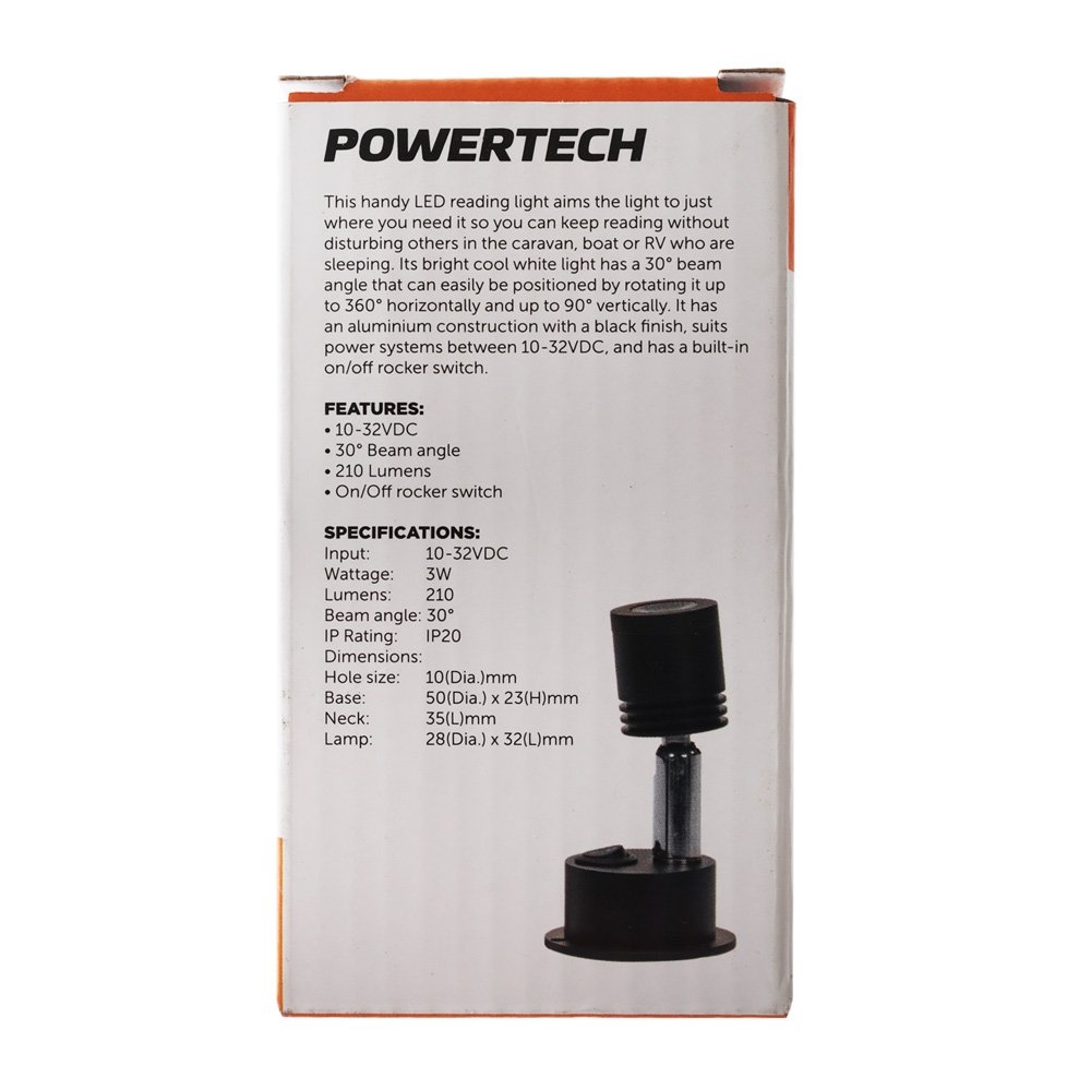 Powertech LED Reading Light 10-32VDC 3W Black
