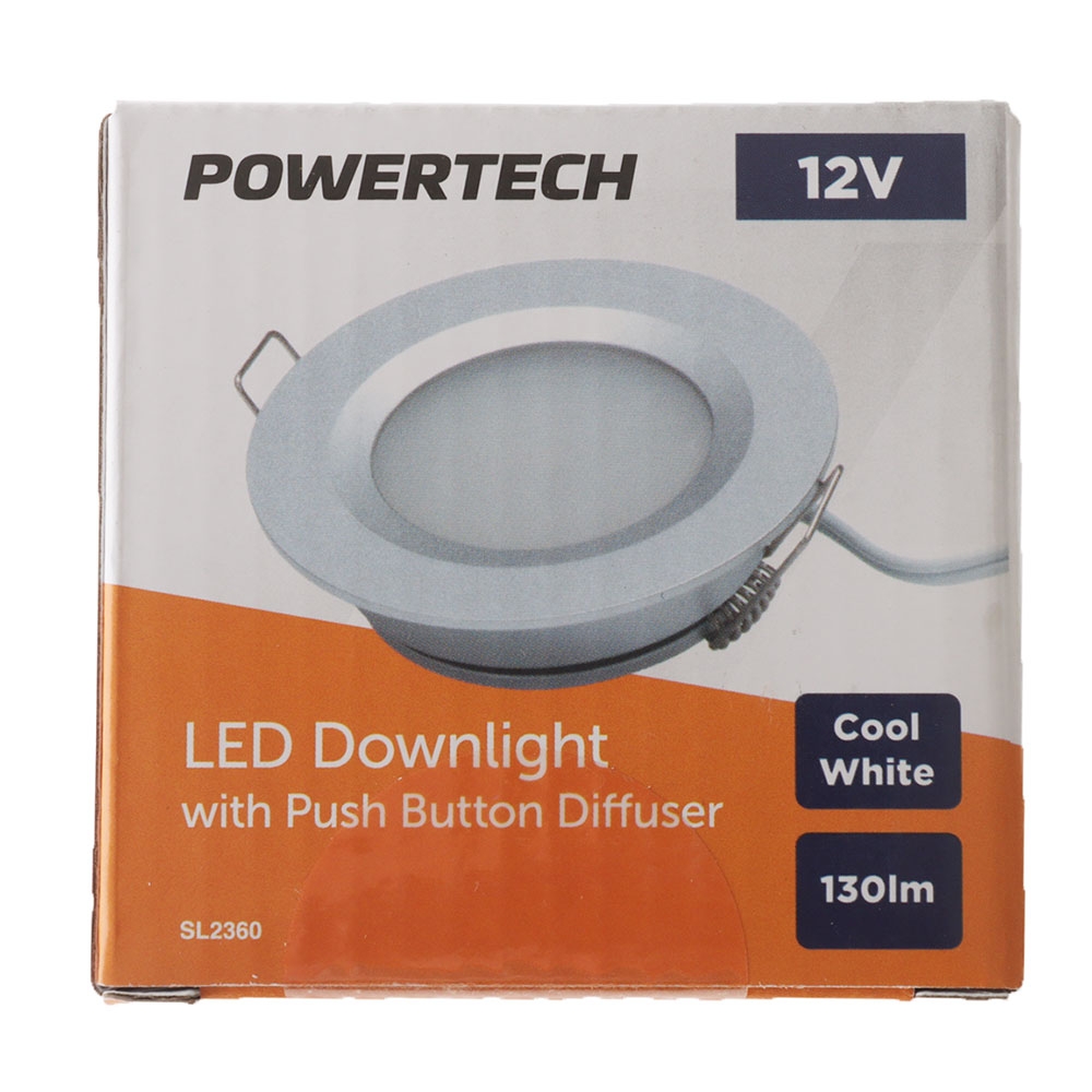LED Downlight with Push Button Diffuser 11-16VDC 2W Silver