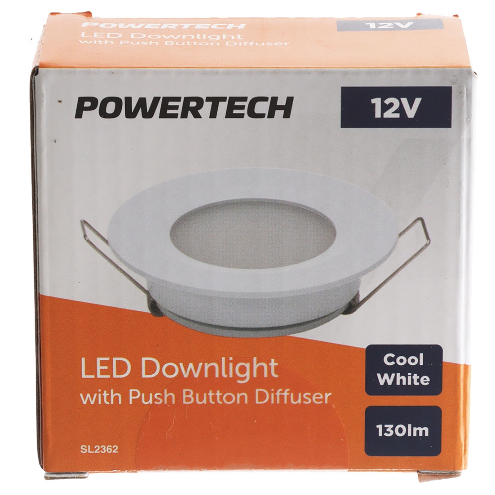 LED Downlight with Push Button Diffuser 11-16VDC 2W White