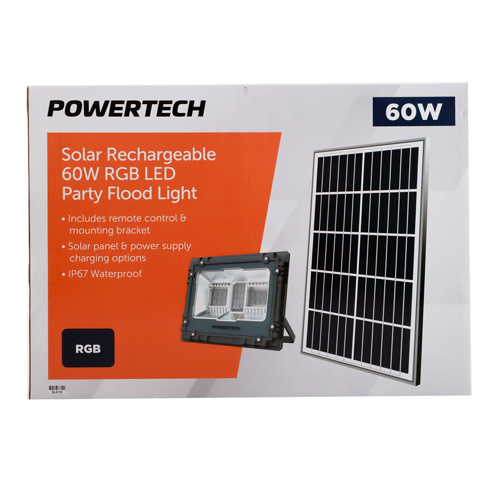 Powertech Solar Rechargeable RGB LED Flood Light 60W