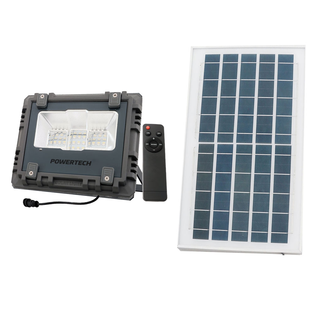 Powertech Solar Rechargeable LED Flood Light with Solar Panel 60W IP67